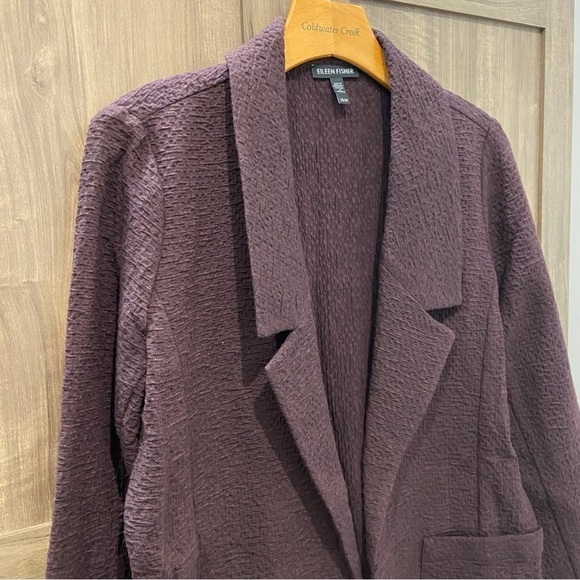 EILEEN FISHER XS Textured Jacket Blazer Oversized Open-Front Purple - Picture 6 of 13